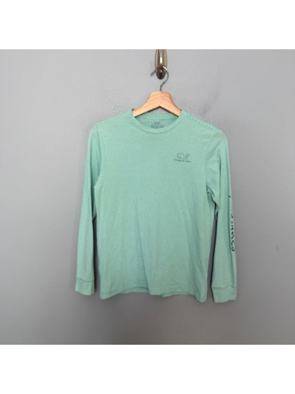 VINEYARD VINES edgartown long sleeve shirt in green stripe youth M 12/14 - Picture 1 of 6